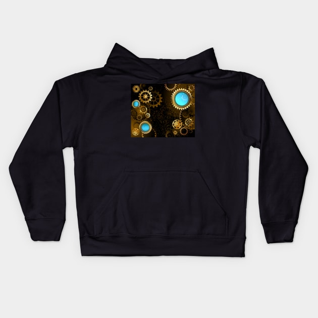 Dark Background with Gears ( Steampunk ) Kids Hoodie by Blackmoon9